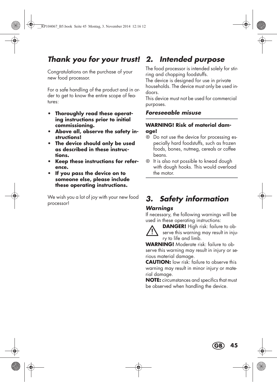 Intended purpose, Safety information | Silvercrest SKM 350 A1 User Manual | Page 47 / 74