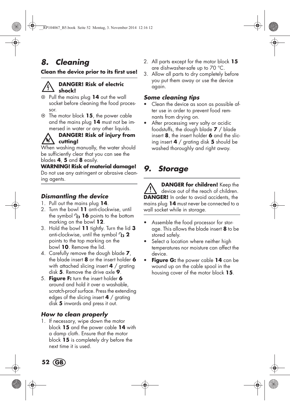 Cleaning, Storage | Silvercrest SKM 350 A1 User Manual | Page 54 / 74