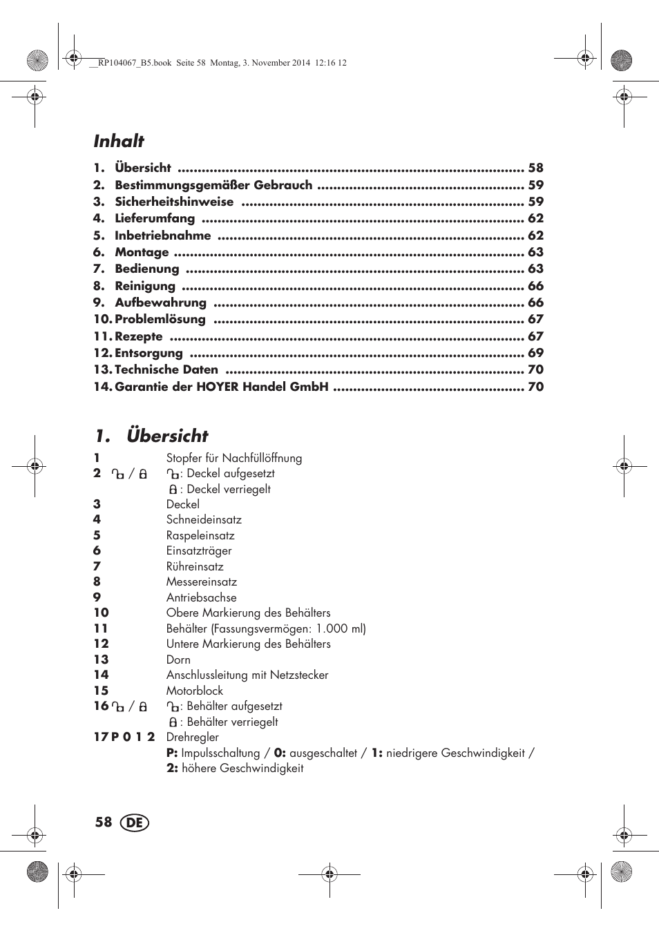 Inhalt, Übersicht | Silvercrest SKM 350 A1 User Manual | Page 60 / 74
