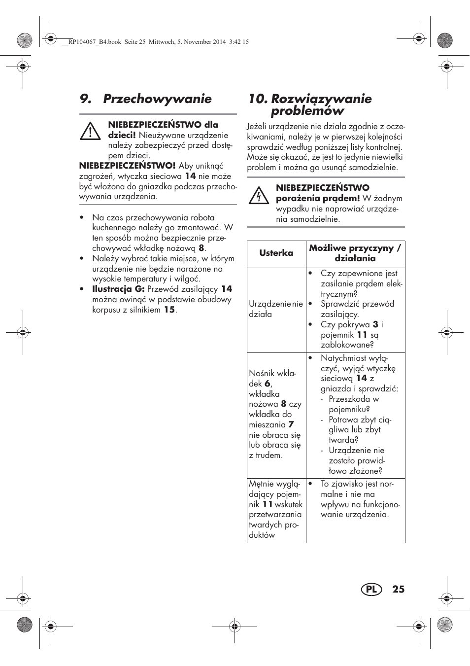 Przechowywanie, Rozwizywanie problemów | Silvercrest SKM 350 A1 User Manual | Page 27 / 102