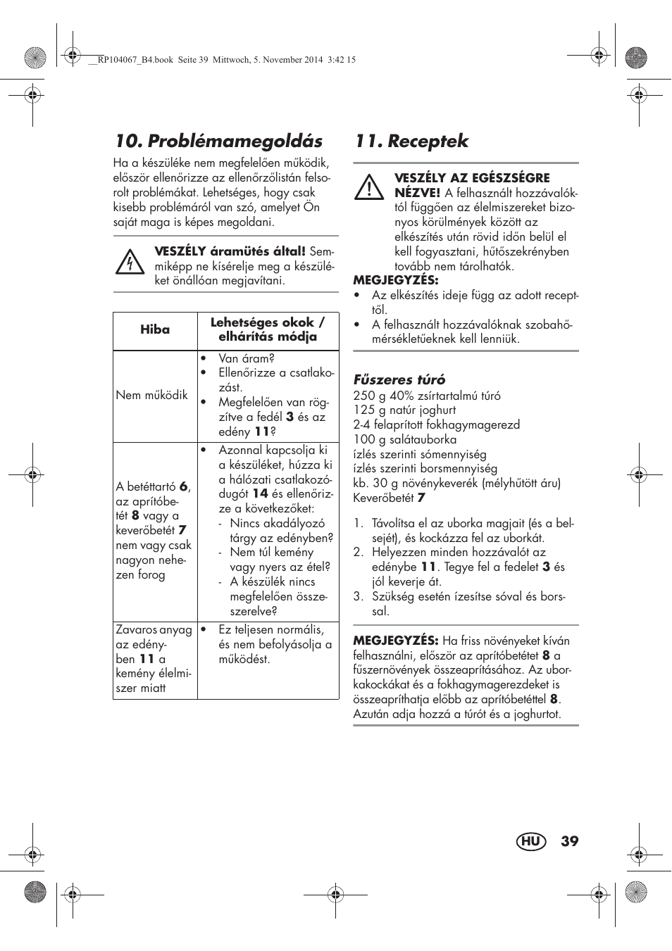 Problémamegoldás, Receptek | Silvercrest SKM 350 A1 User Manual | Page 41 / 102