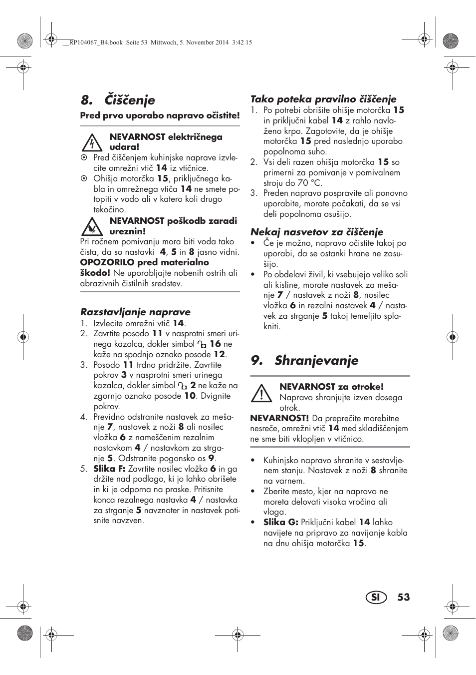 išenje, Shranjevanje | Silvercrest SKM 350 A1 User Manual | Page 55 / 102