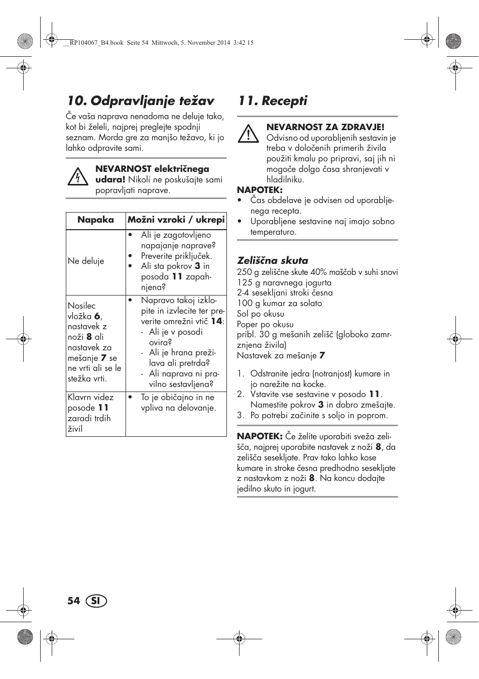 Odpravljanje težav, Recepti | Silvercrest SKM 350 A1 User Manual | Page 56 / 102