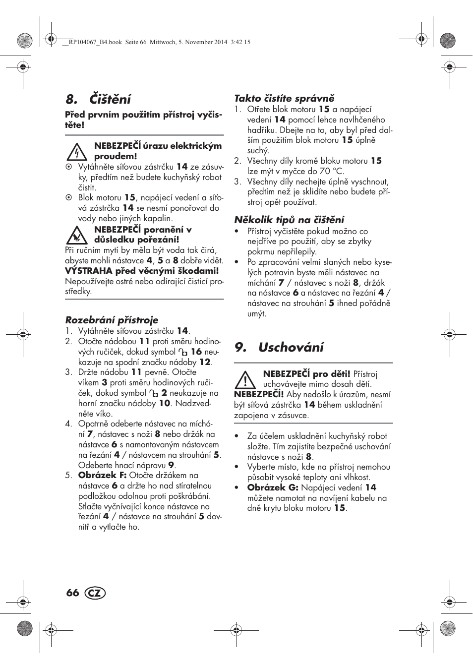 ištní, Uschování | Silvercrest SKM 350 A1 User Manual | Page 68 / 102
