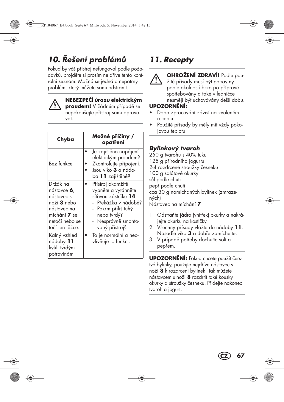 ešení problém, Recepty | Silvercrest SKM 350 A1 User Manual | Page 69 / 102