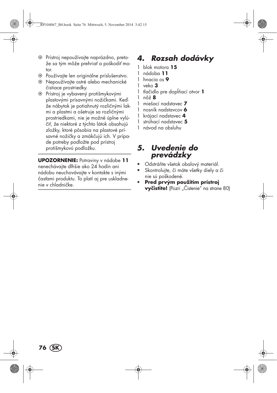 Rozsah dodávky, Uvedenie do prevádzky | Silvercrest SKM 350 A1 User Manual | Page 78 / 102