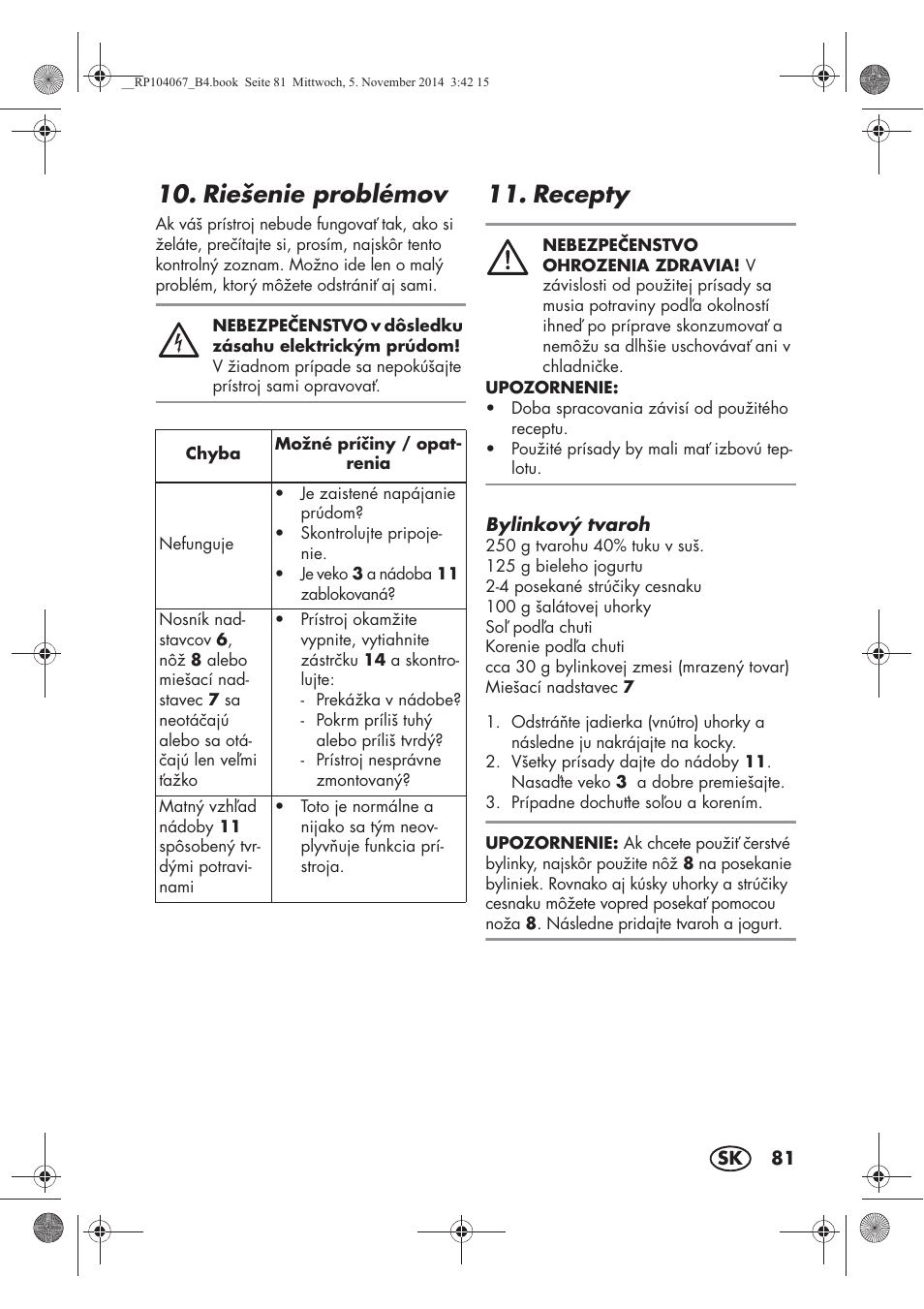 Riešenie problémov, Recepty | Silvercrest SKM 350 A1 User Manual | Page 83 / 102