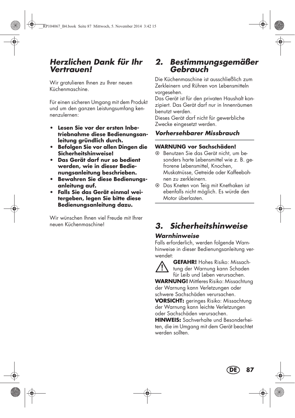 Herzlichen dank für ihr vertrauen, Bestimmungsgemäßer gebrauch, Sicherheitshinweise | Silvercrest SKM 350 A1 User Manual | Page 89 / 102