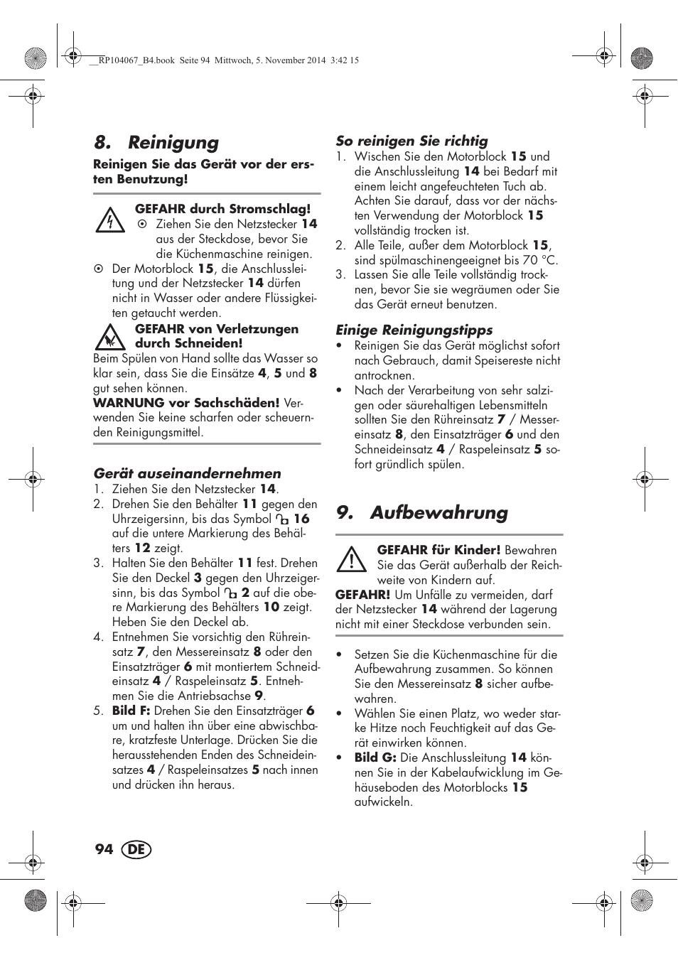 Reinigung, Aufbewahrung | Silvercrest SKM 350 A1 User Manual | Page 96 / 102