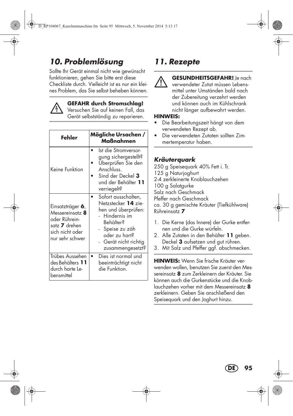 Problemlösung, Rezepte | Silvercrest SKM 350 A1 User Manual | Page 97 / 102