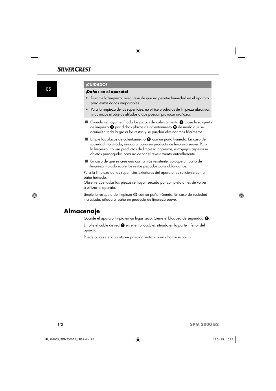 Almacenaje | Silvercrest SPM 2000 B2 User Manual | Page 15 / 94