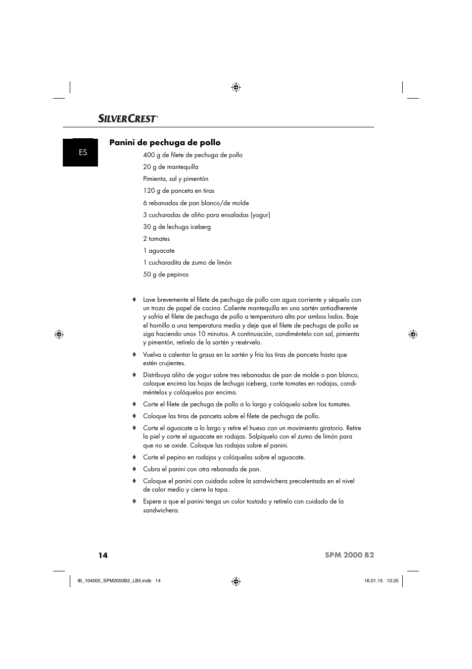 Es panini de pechuga de pollo | Silvercrest SPM 2000 B2 User Manual | Page 17 / 94