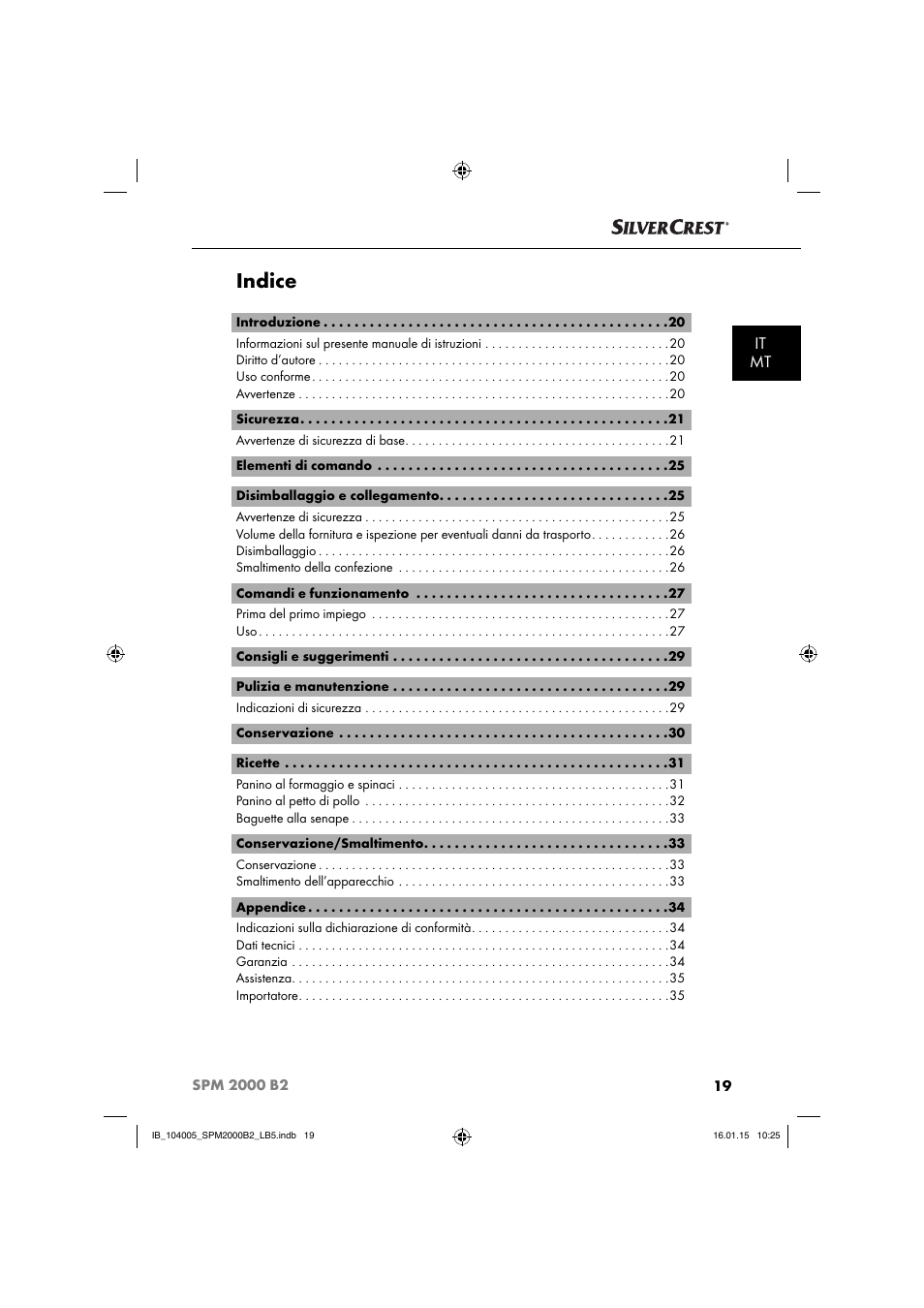 Indice, It mt | Silvercrest SPM 2000 B2 User Manual | Page 22 / 94