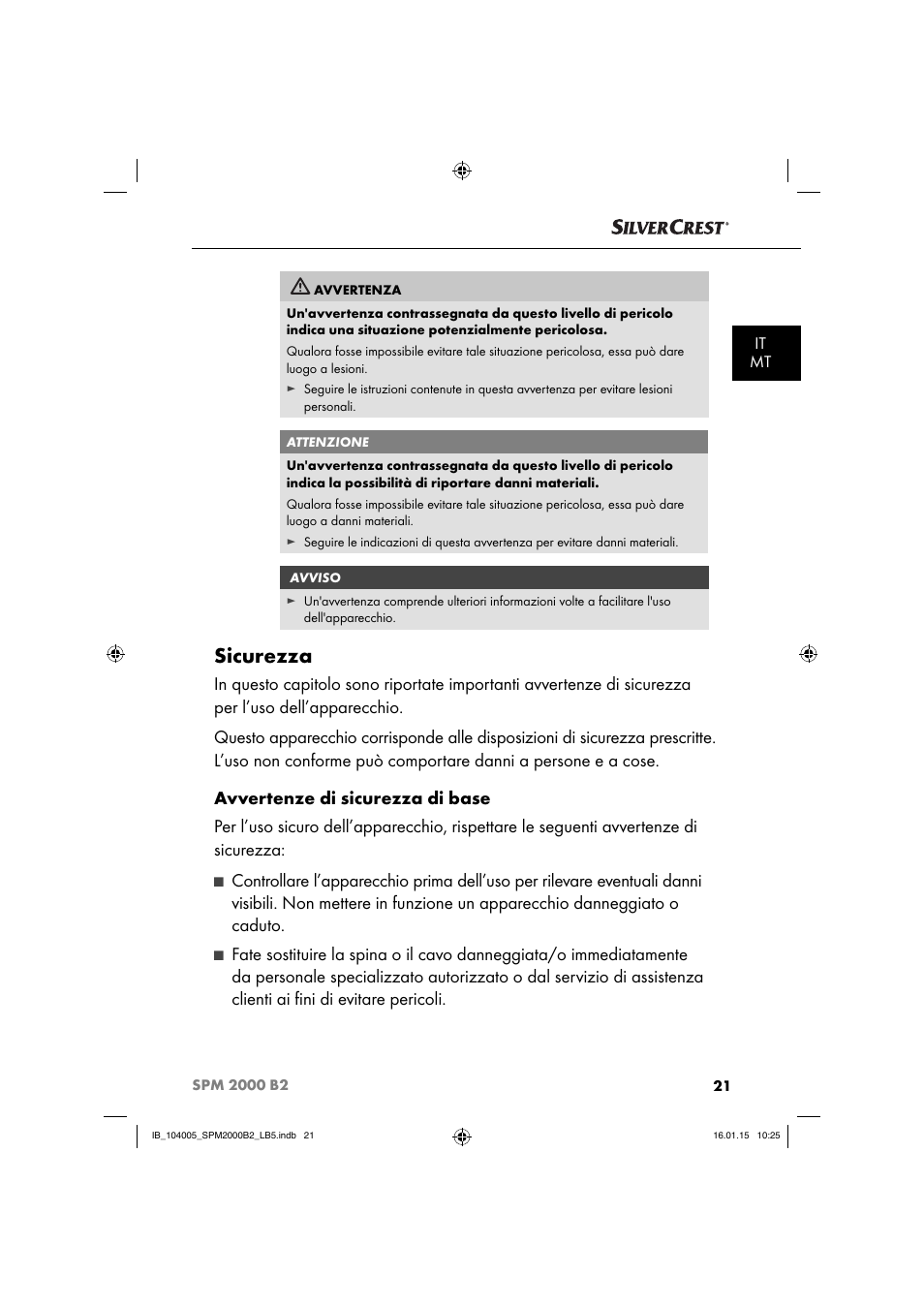 Sicurezza | Silvercrest SPM 2000 B2 User Manual | Page 24 / 94