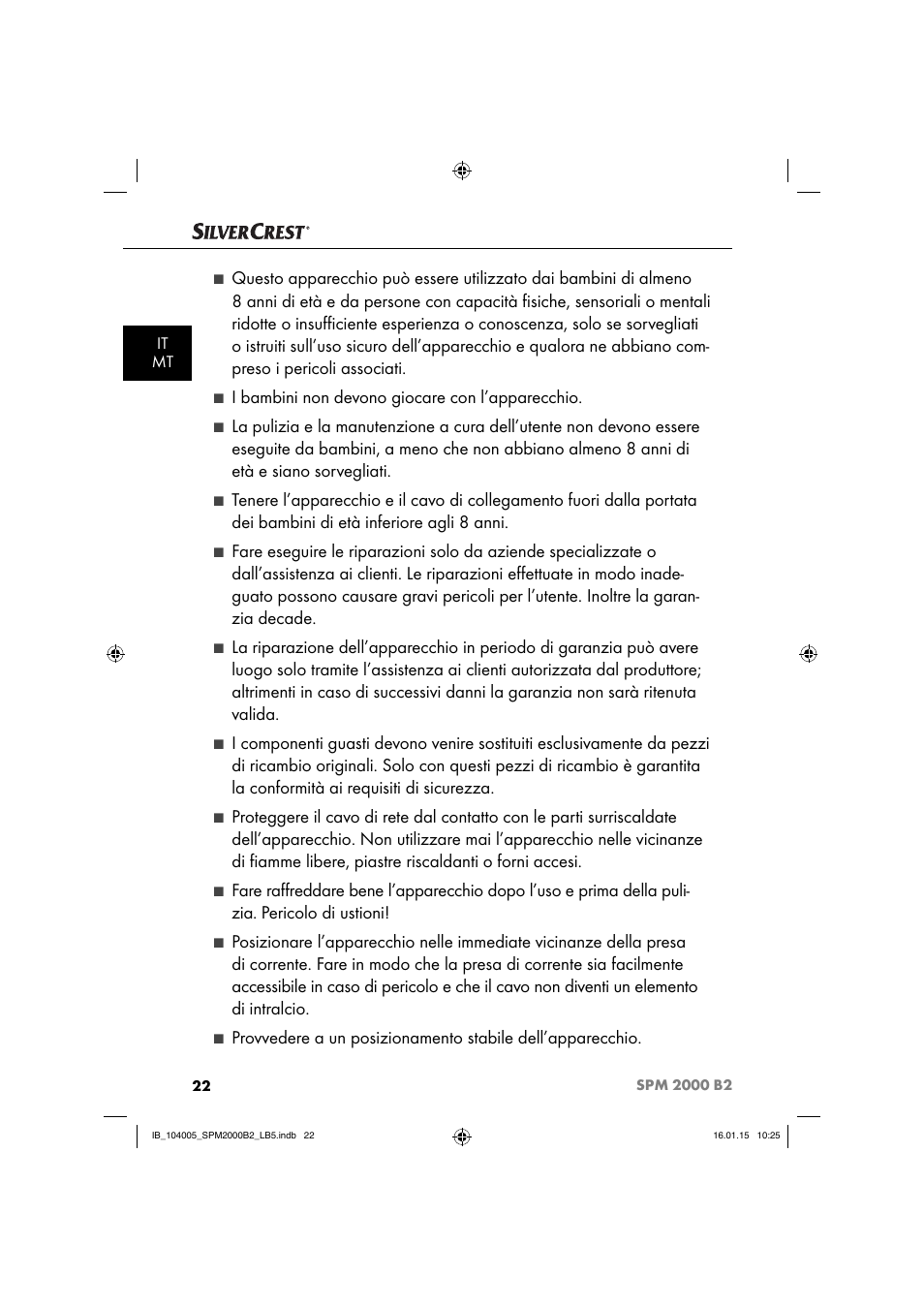 I bambini non devono giocare con l’apparecchio | Silvercrest SPM 2000 B2 User Manual | Page 25 / 94