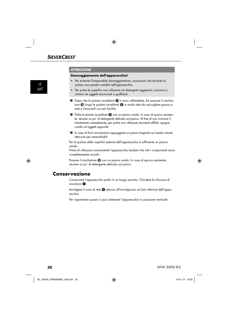 Conservazione, It mt | Silvercrest SPM 2000 B2 User Manual | Page 33 / 94