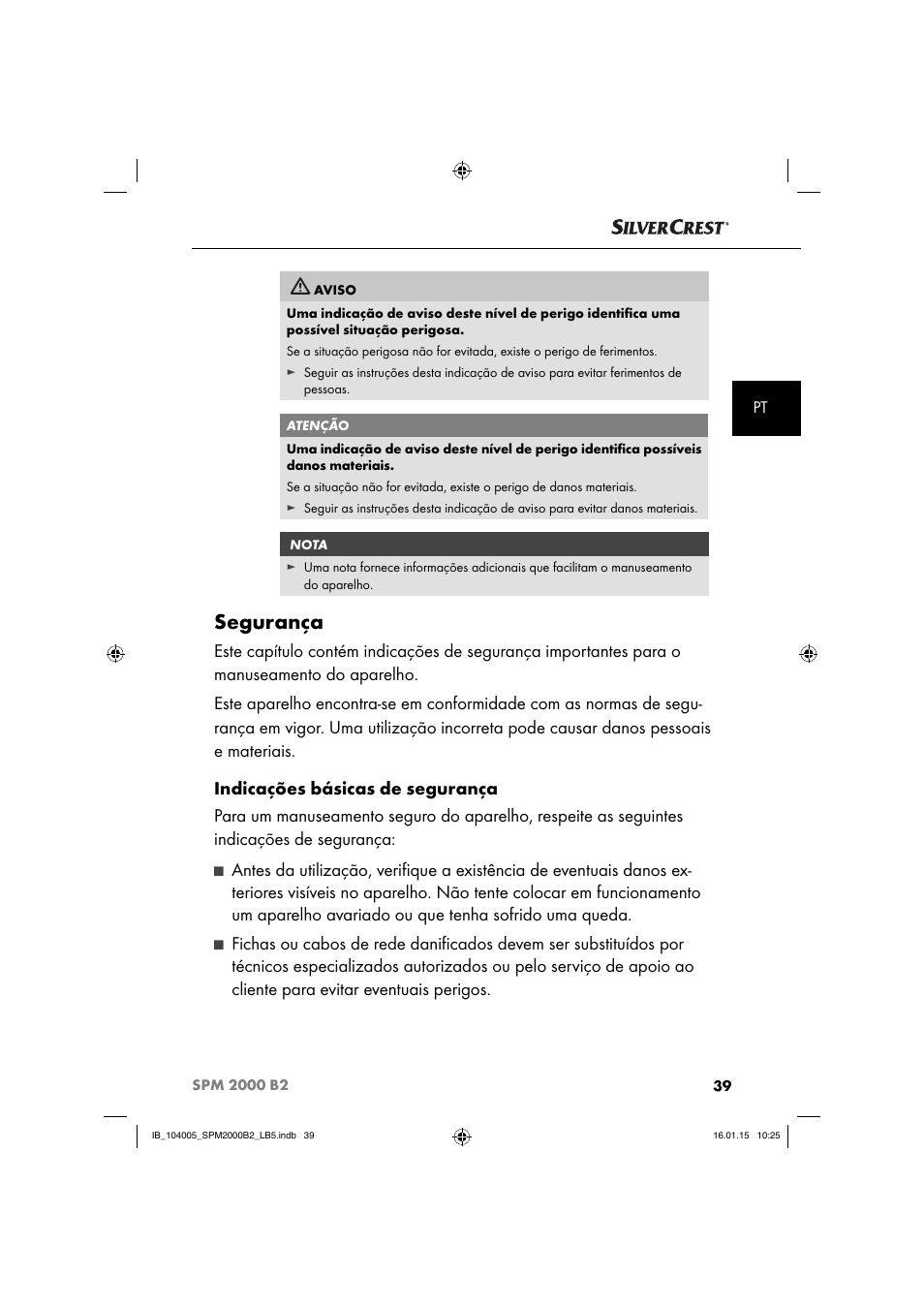 Segurança | Silvercrest SPM 2000 B2 User Manual | Page 42 / 94