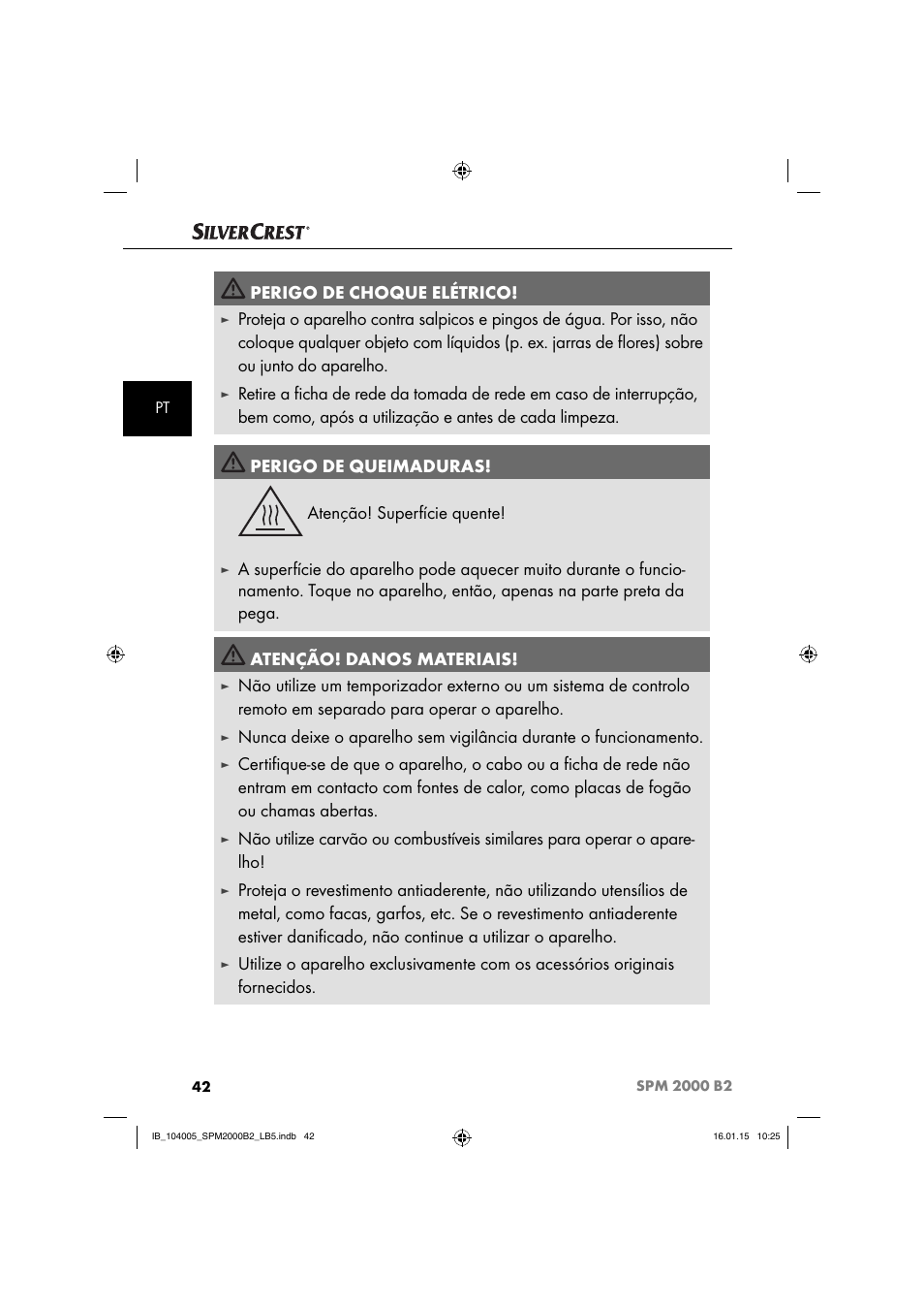 Perigo de choque elétrico | Silvercrest SPM 2000 B2 User Manual | Page 45 / 94