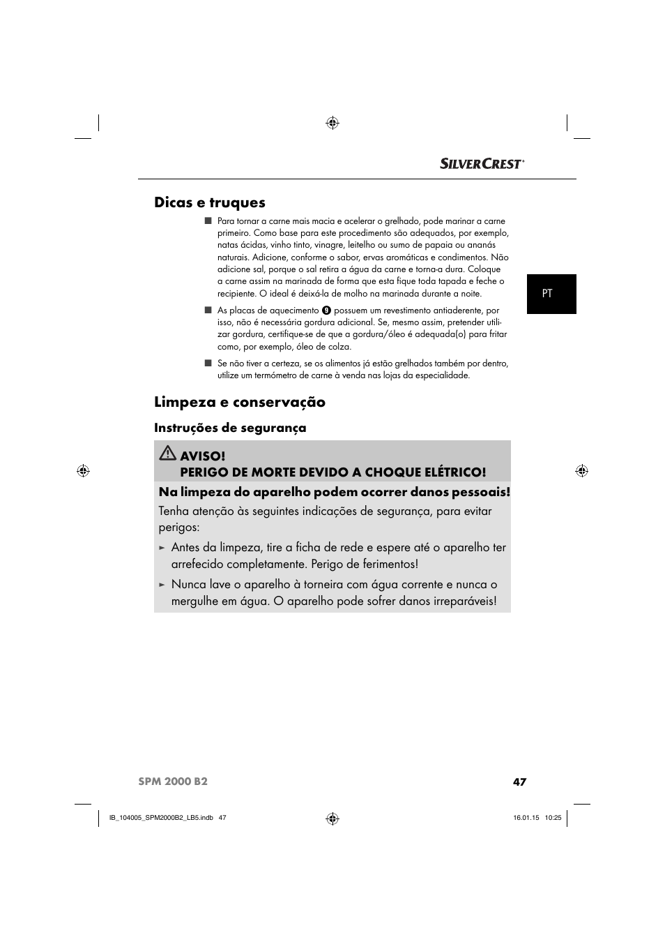 Dicas e truques, Limpeza e conservação | Silvercrest SPM 2000 B2 User Manual | Page 50 / 94