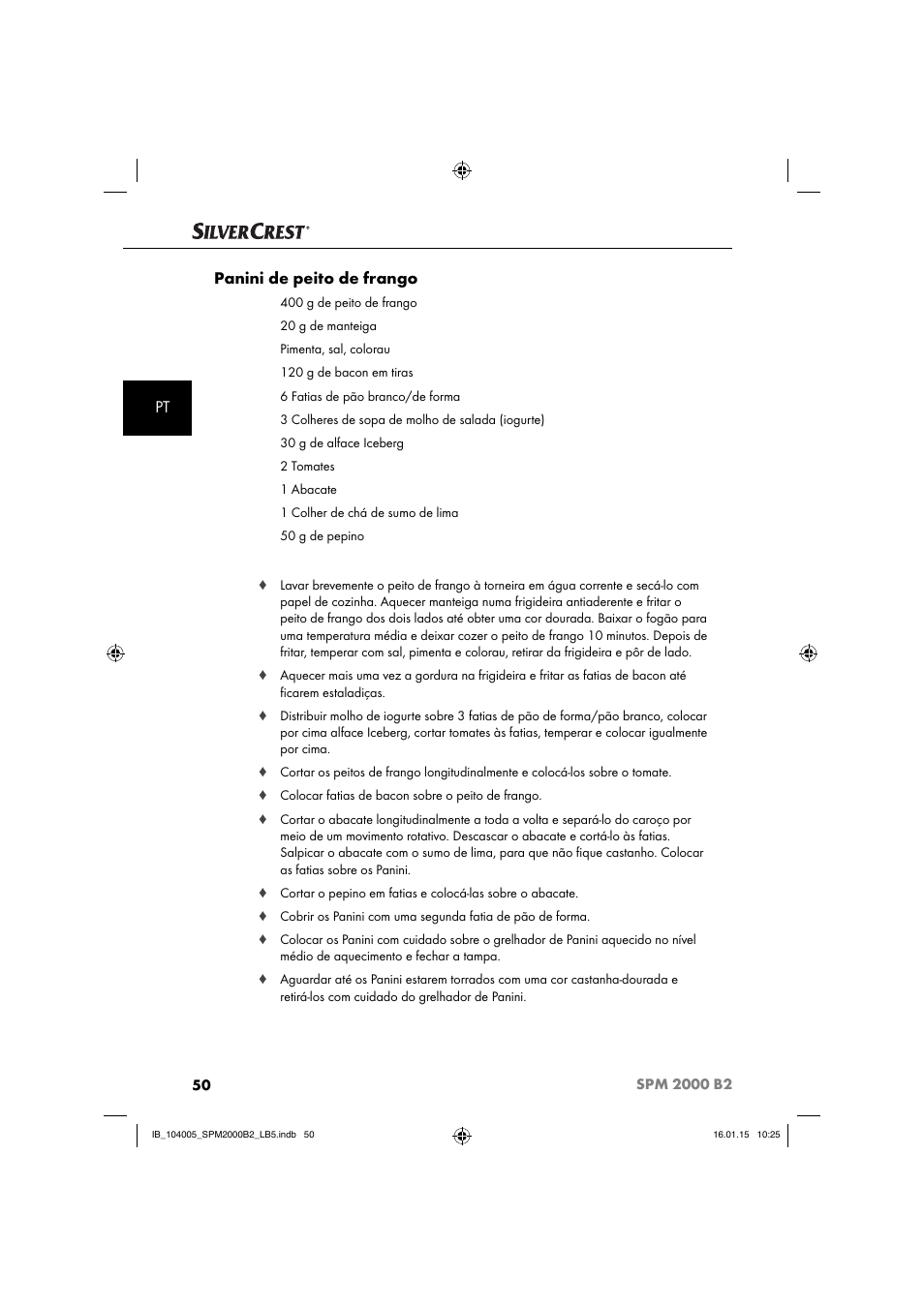 Pt panini de peito de frango | Silvercrest SPM 2000 B2 User Manual | Page 53 / 94