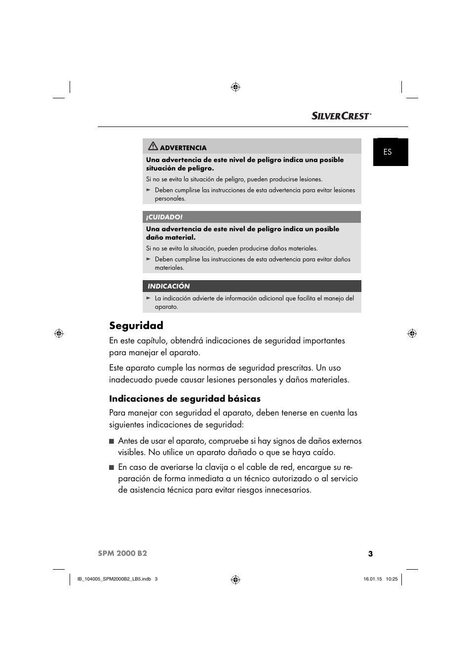 Seguridad | Silvercrest SPM 2000 B2 User Manual | Page 6 / 94