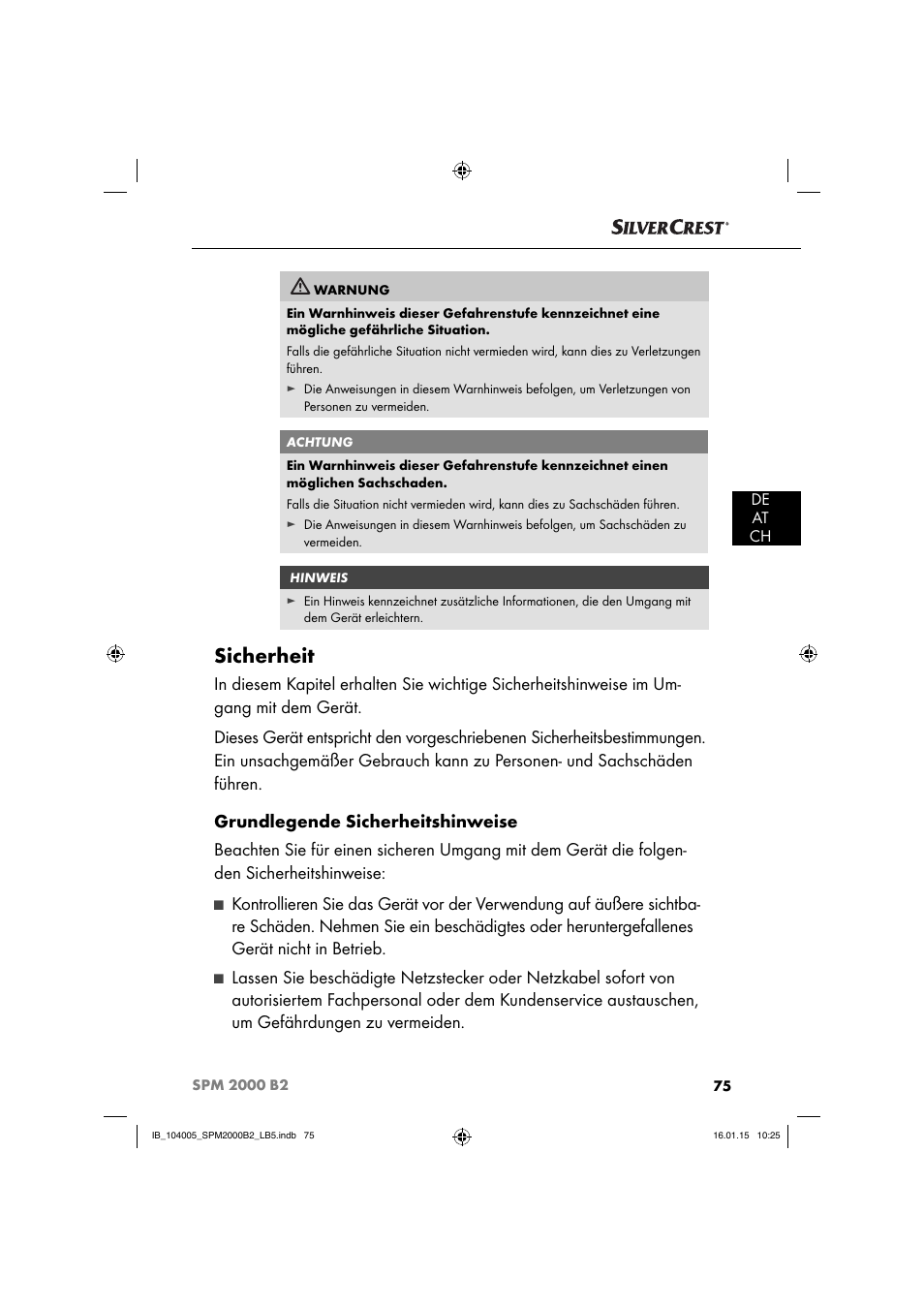 Sicherheit | Silvercrest SPM 2000 B2 User Manual | Page 78 / 94