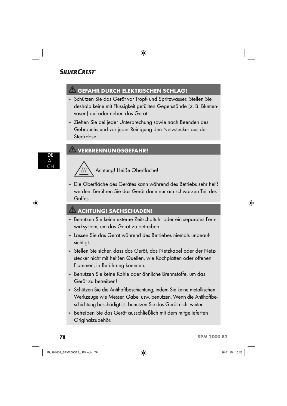 Gefahr durch elektrischen schlag | Silvercrest SPM 2000 B2 User Manual | Page 81 / 94