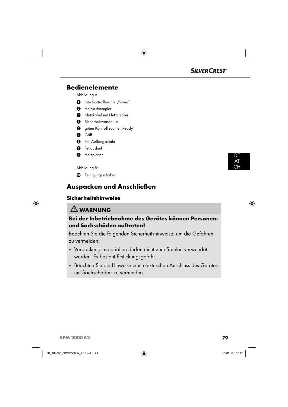 Bedienelemente, Auspacken und anschließen | Silvercrest SPM 2000 B2 User Manual | Page 82 / 94