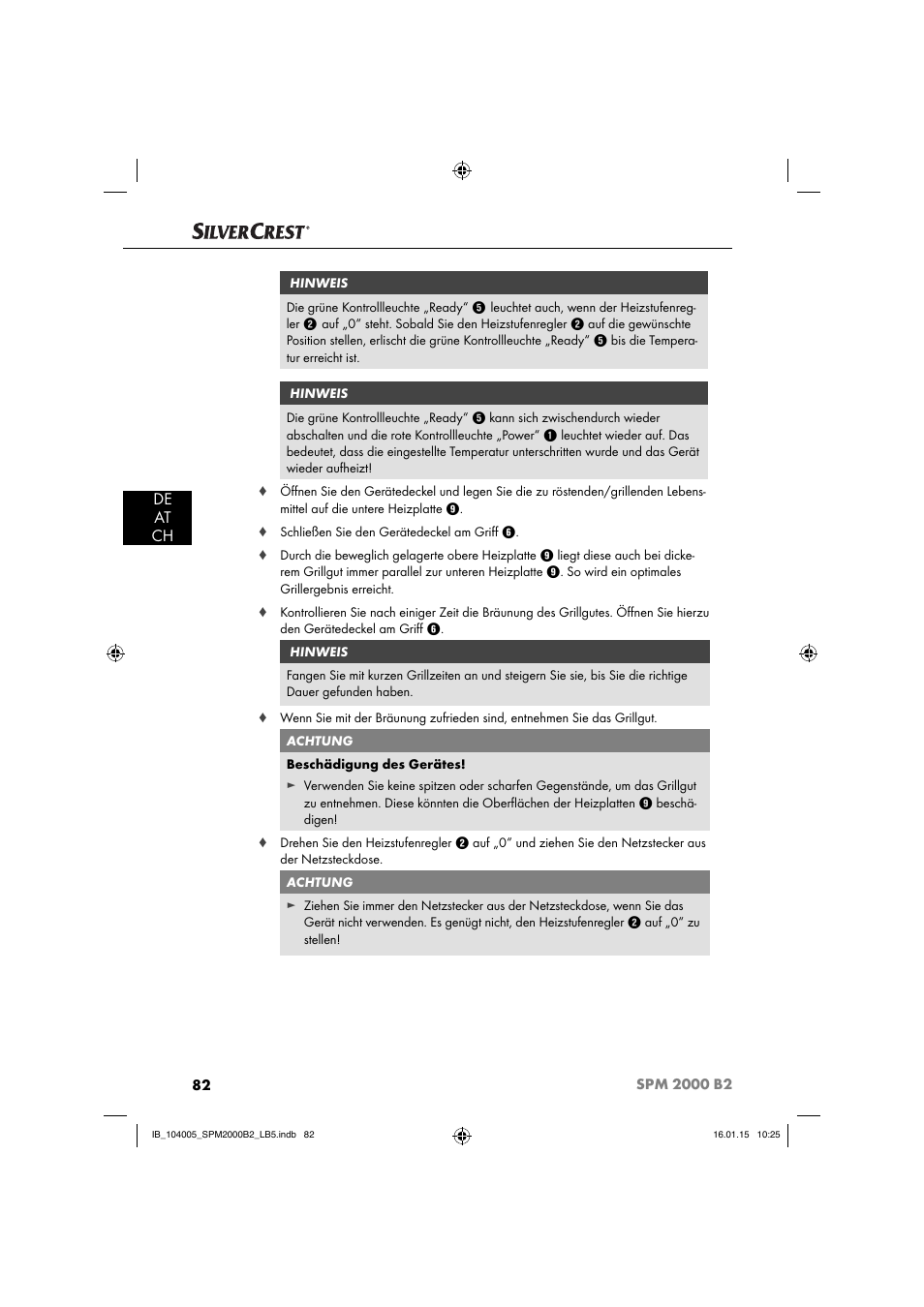 De at ch | Silvercrest SPM 2000 B2 User Manual | Page 85 / 94