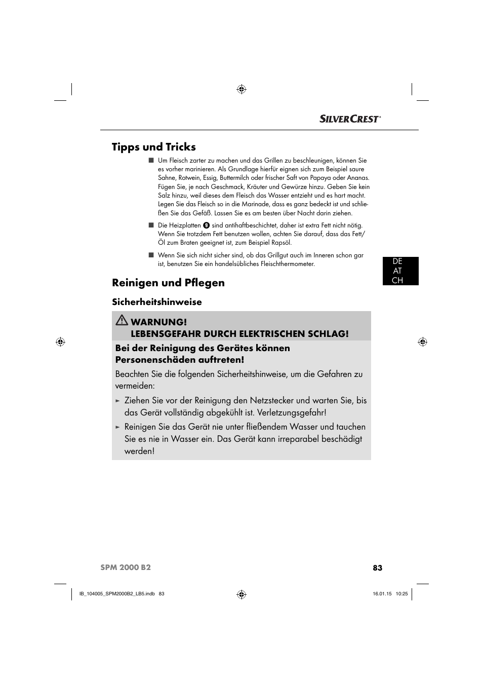 Tipps und tricks, Reinigen und pﬂ egen | Silvercrest SPM 2000 B2 User Manual | Page 86 / 94