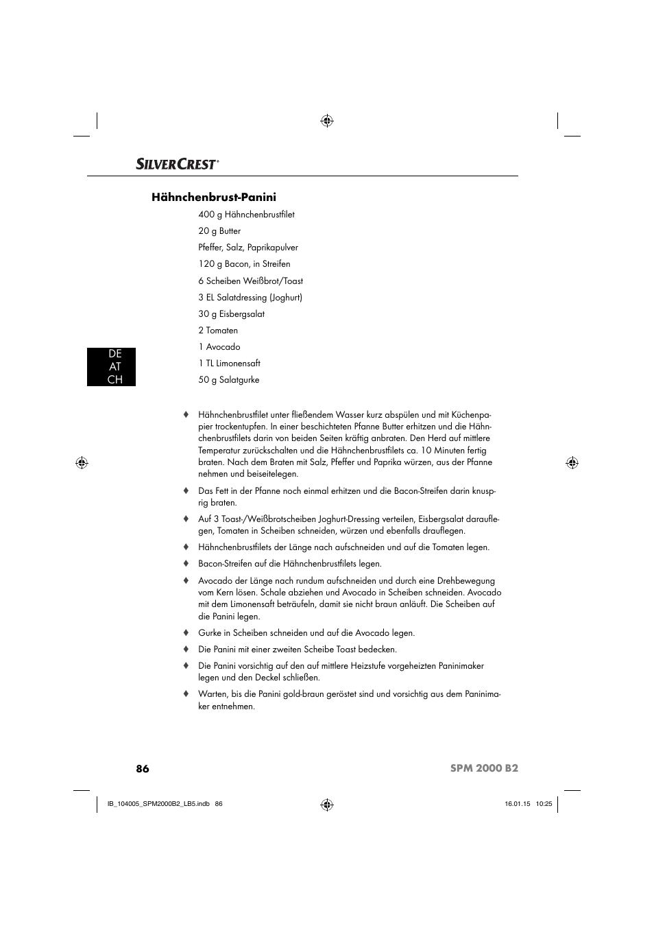 De at ch hähnchenbrust-panini | Silvercrest SPM 2000 B2 User Manual | Page 89 / 94