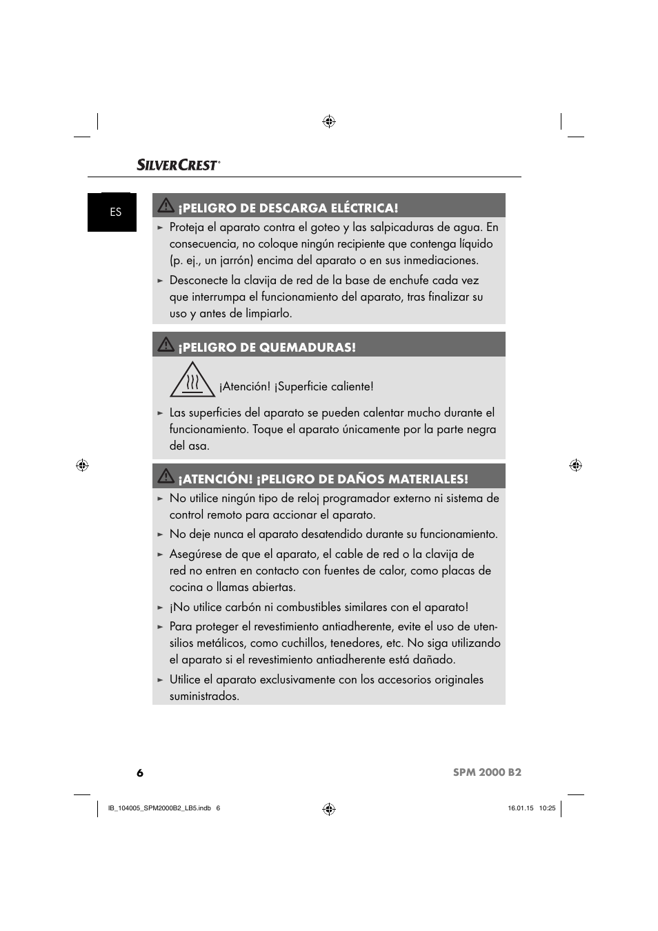 Peligro de descarga eléctrica | Silvercrest SPM 2000 B2 User Manual | Page 9 / 94