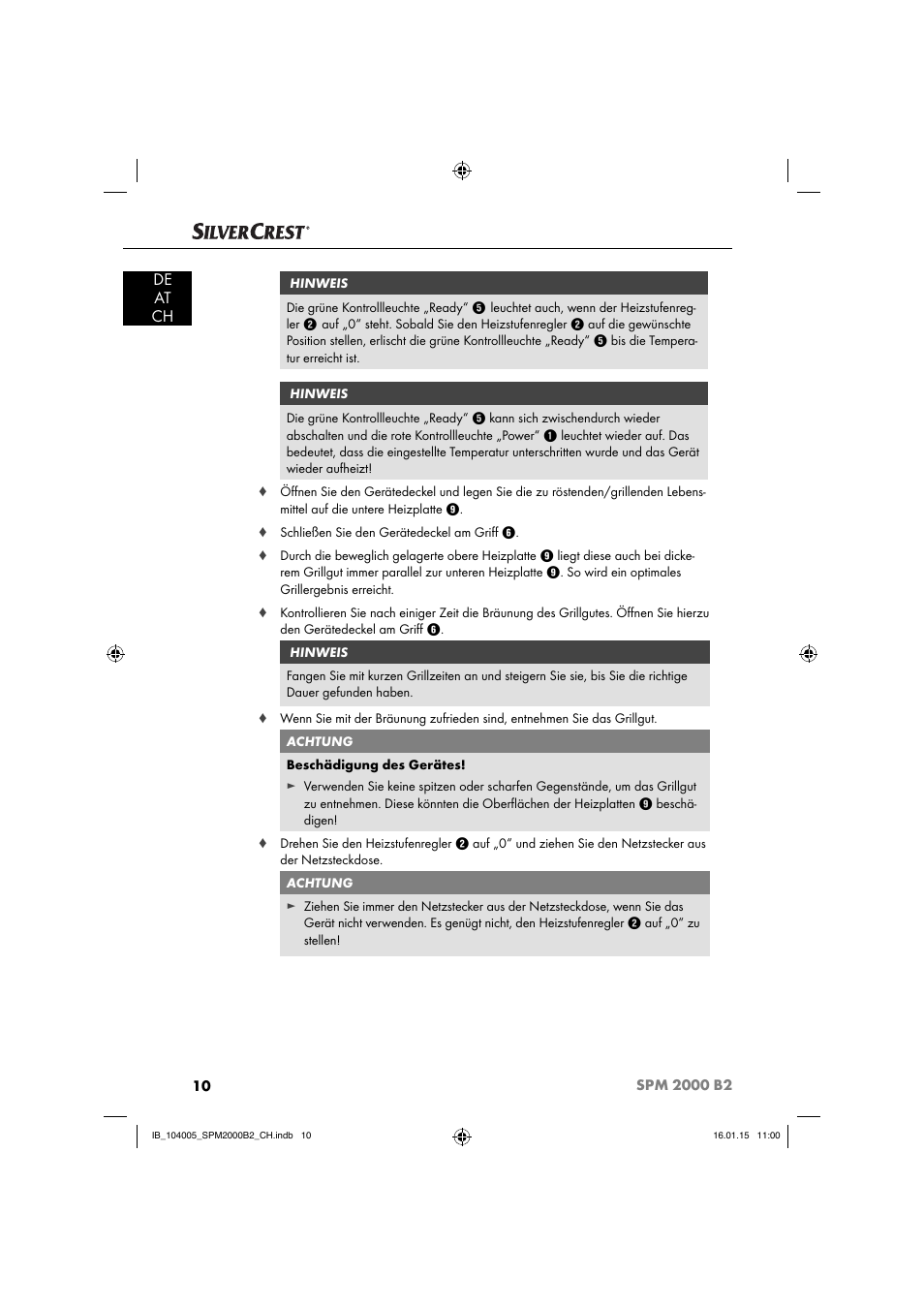 De at ch | Silvercrest SPM 2000 B2 User Manual | Page 13 / 76