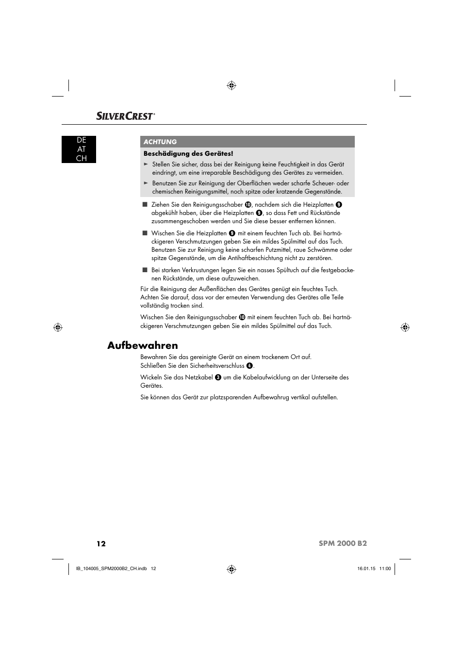 Aufbewahren, De at ch | Silvercrest SPM 2000 B2 User Manual | Page 15 / 76