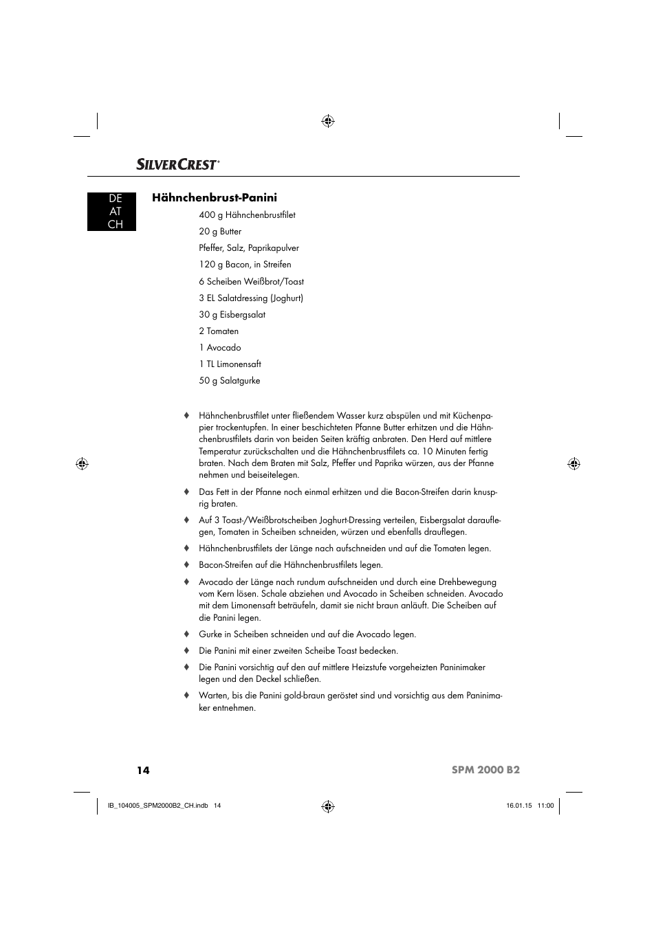 De at ch hähnchenbrust-panini | Silvercrest SPM 2000 B2 User Manual | Page 17 / 76