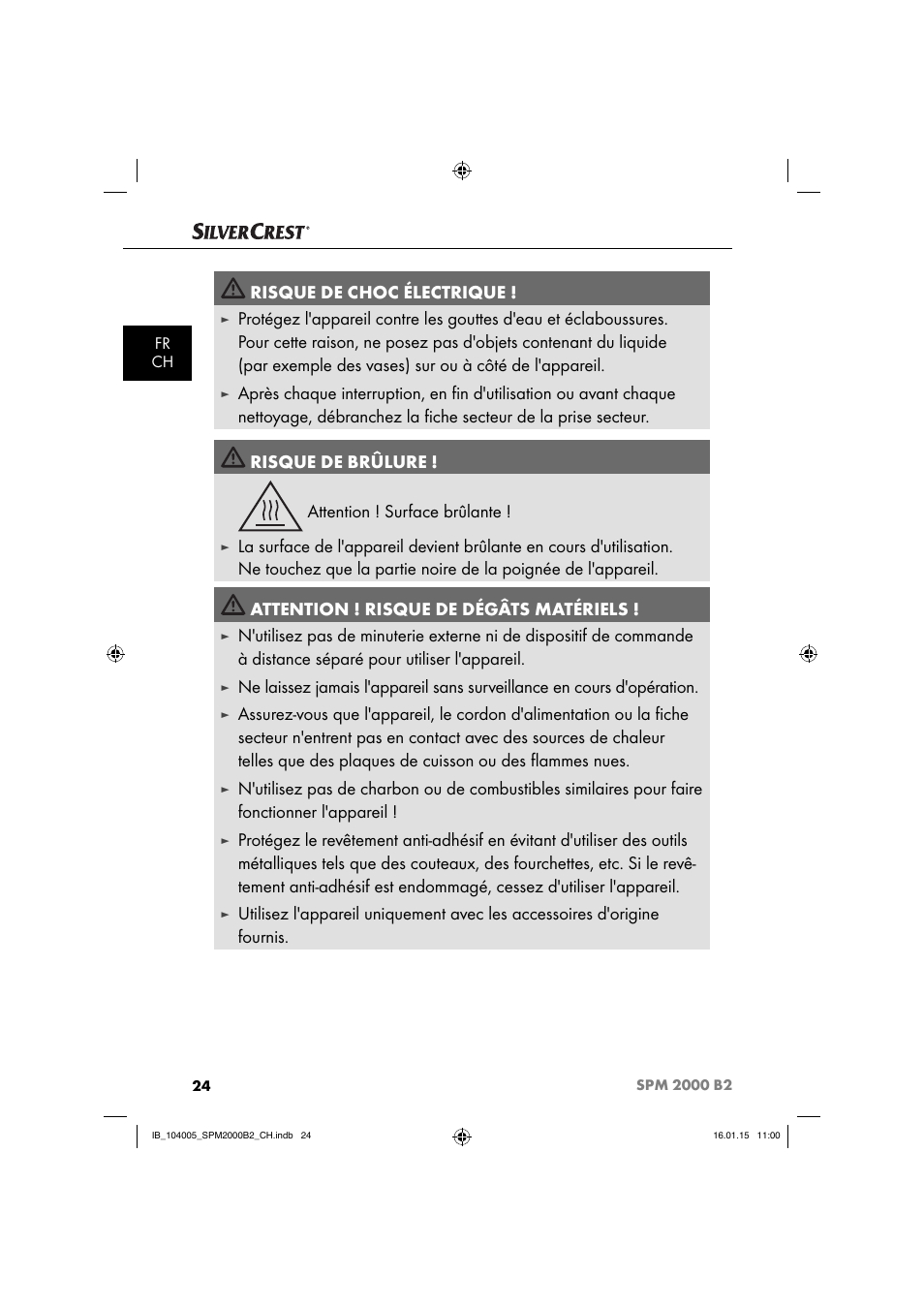 Risque de choc électrique | Silvercrest SPM 2000 B2 User Manual | Page 27 / 76