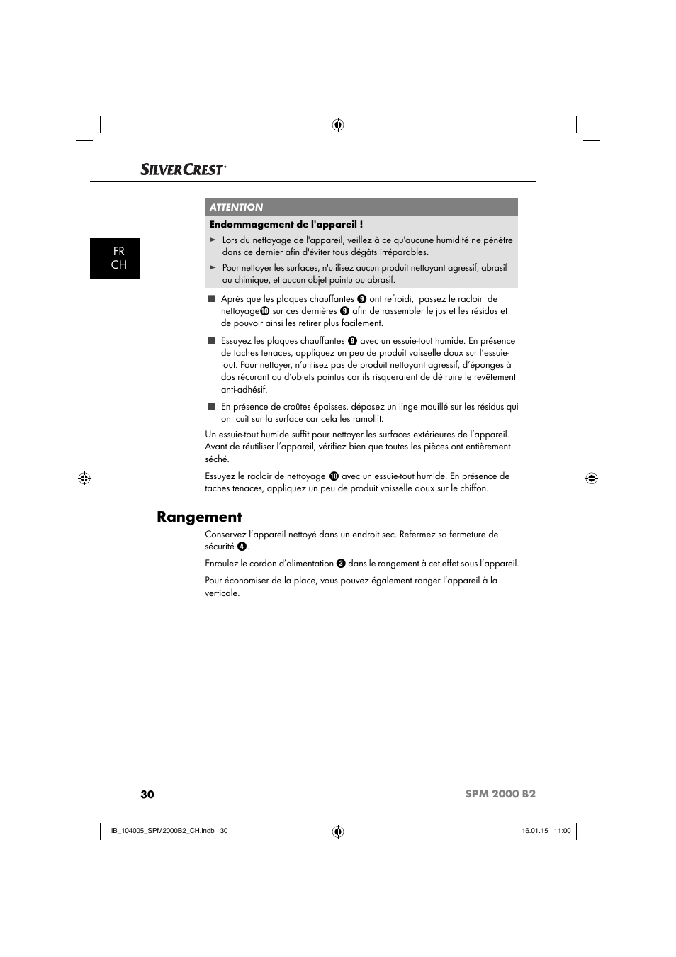 Rangement, Fr ch | Silvercrest SPM 2000 B2 User Manual | Page 33 / 76