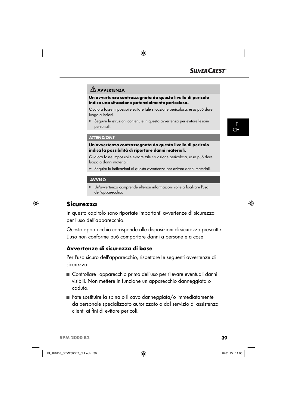 Sicurezza | Silvercrest SPM 2000 B2 User Manual | Page 42 / 76