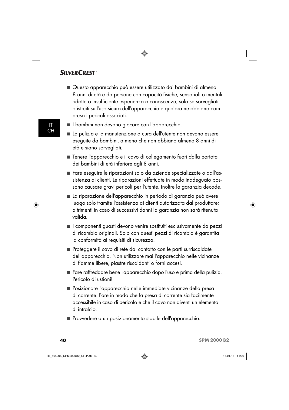 I bambini non devono giocare con l'apparecchio | Silvercrest SPM 2000 B2 User Manual | Page 43 / 76