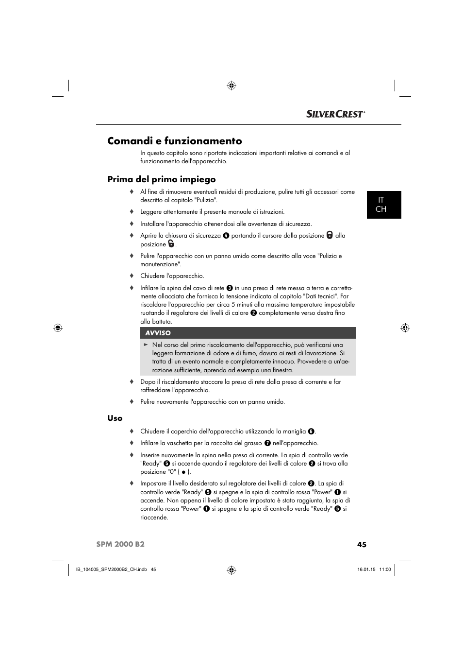 Comandi e funzionamento, Prima del primo impiego, It ch | Silvercrest SPM 2000 B2 User Manual | Page 48 / 76