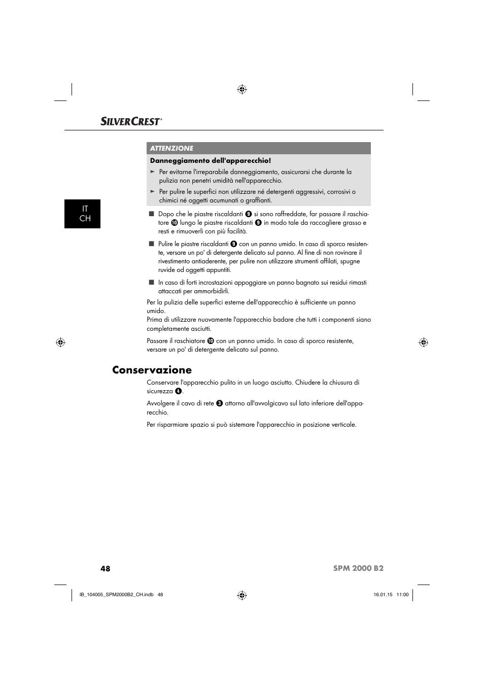 Conservazione, It ch | Silvercrest SPM 2000 B2 User Manual | Page 51 / 76