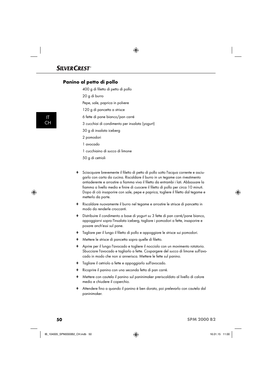 It ch panino al petto di pollo | Silvercrest SPM 2000 B2 User Manual | Page 53 / 76