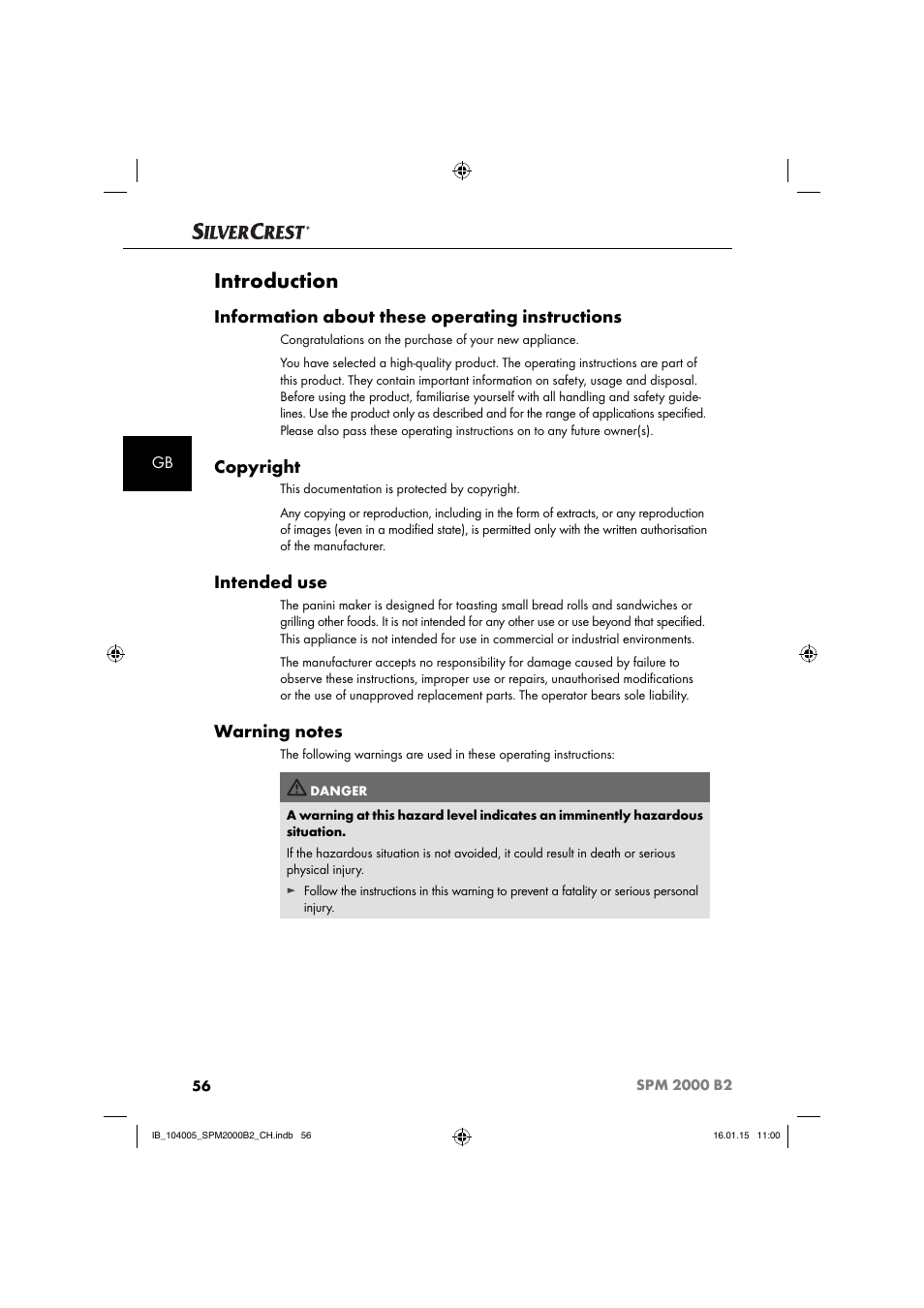 Introduction, Information about these operating instructions, Copyright | Intended use | Silvercrest SPM 2000 B2 User Manual | Page 59 / 76