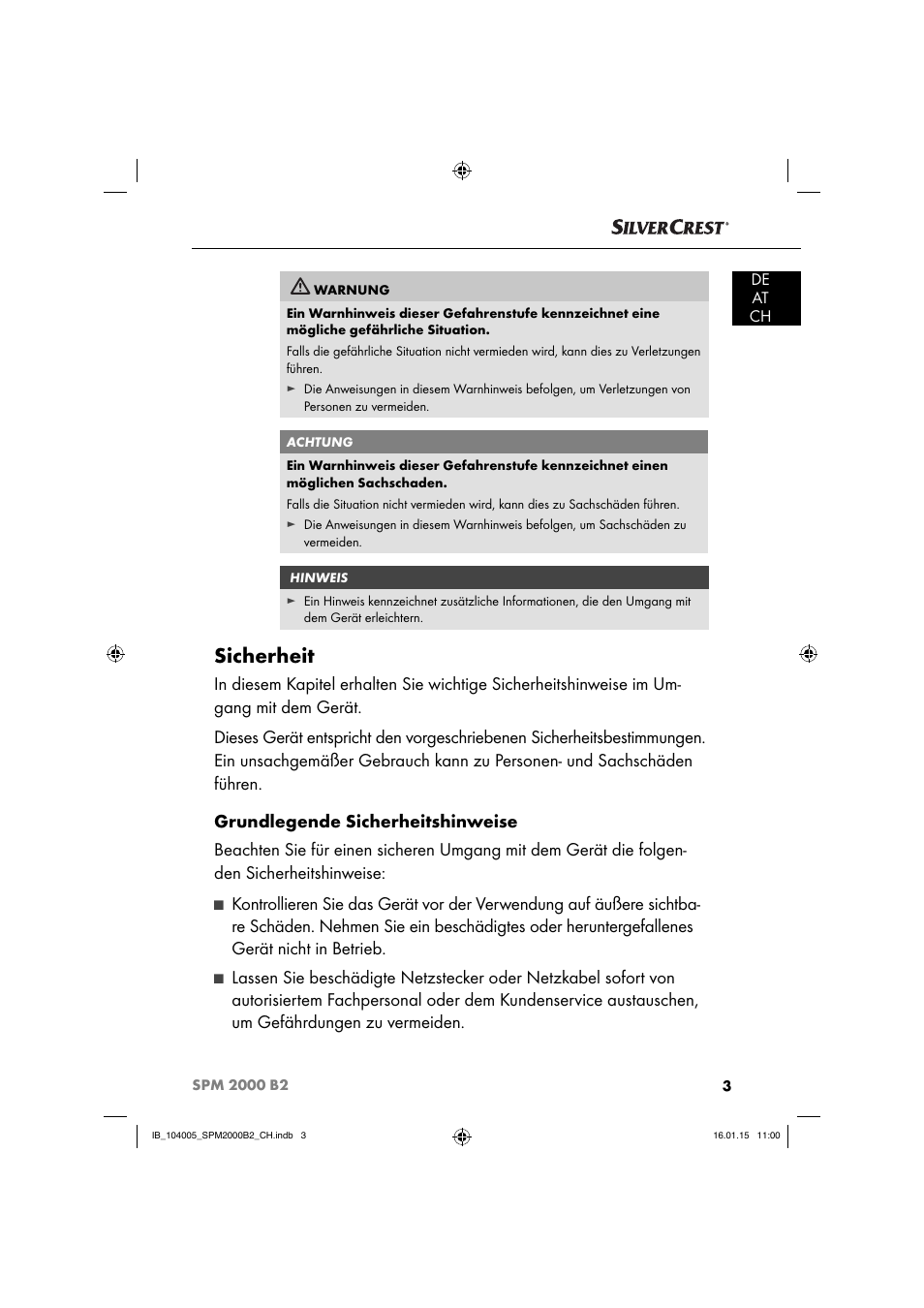 Sicherheit | Silvercrest SPM 2000 B2 User Manual | Page 6 / 76