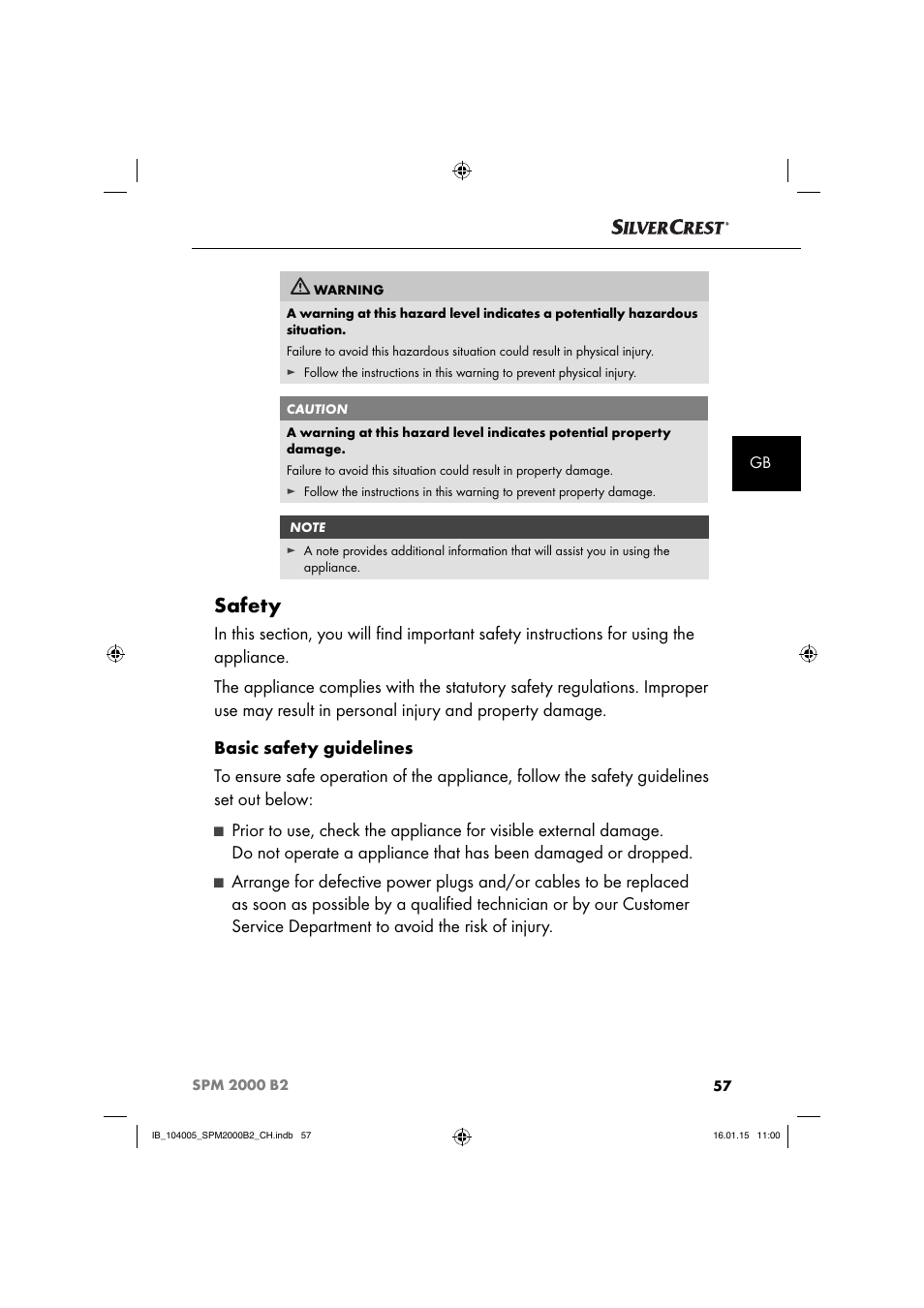 Safety | Silvercrest SPM 2000 B2 User Manual | Page 60 / 76