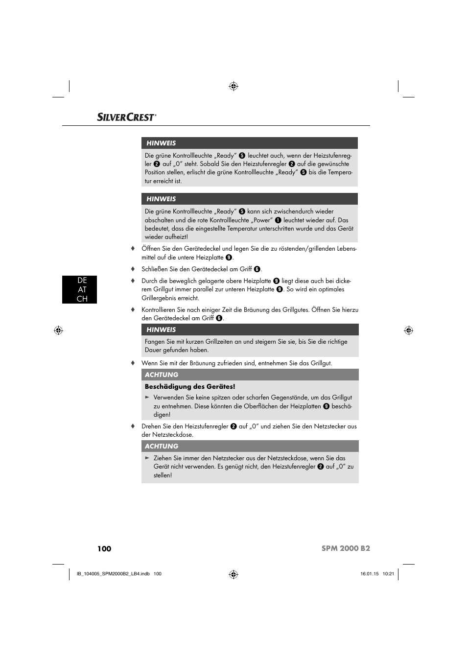 De at ch | Silvercrest SPM 2000 B2 User Manual | Page 103 / 112