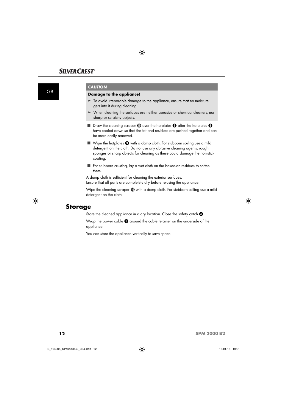 Storage | Silvercrest SPM 2000 B2 User Manual | Page 15 / 112