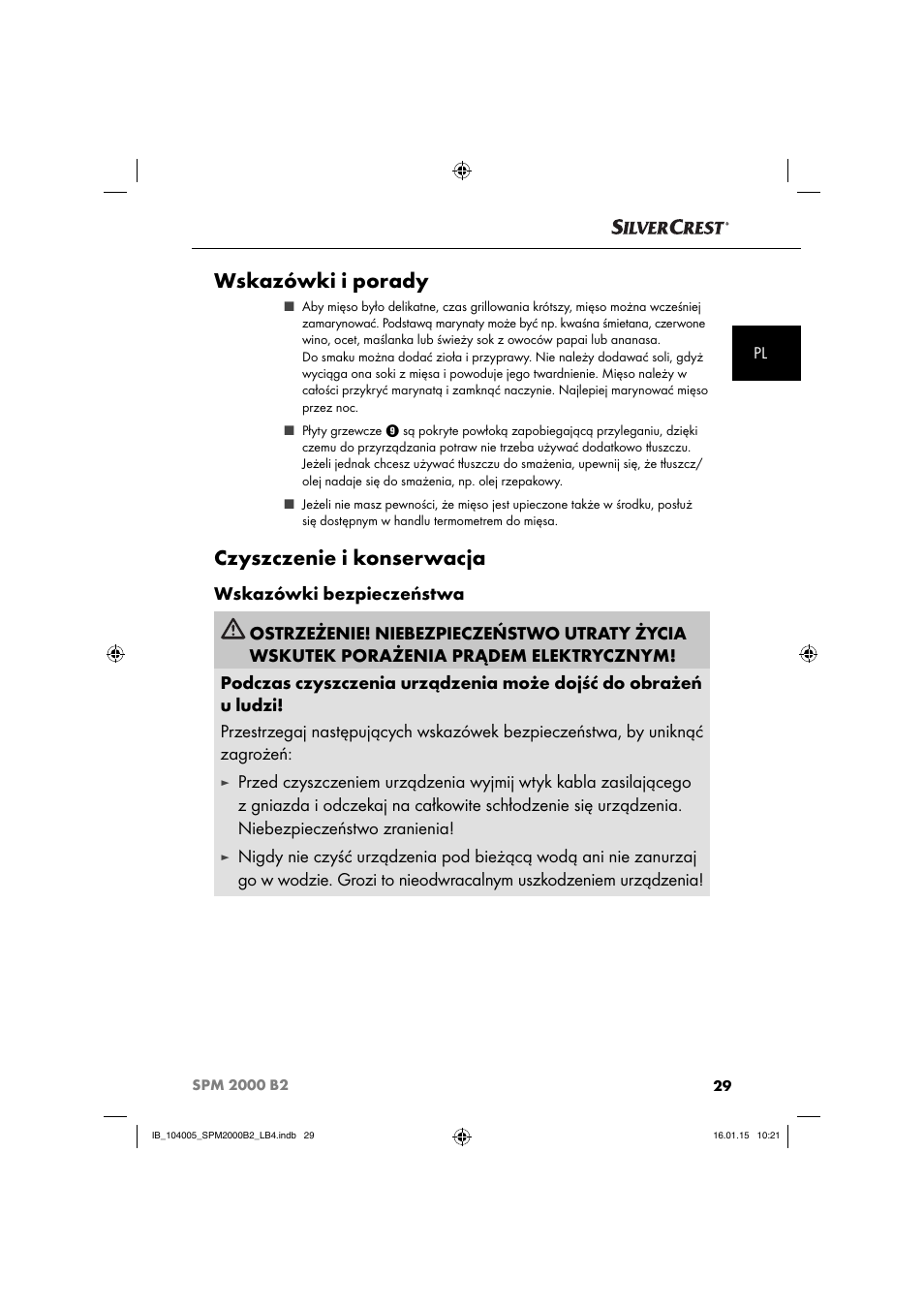 Wskazówki i porady, Czyszczenie i konserwacja | Silvercrest SPM 2000 B2 User Manual | Page 32 / 112