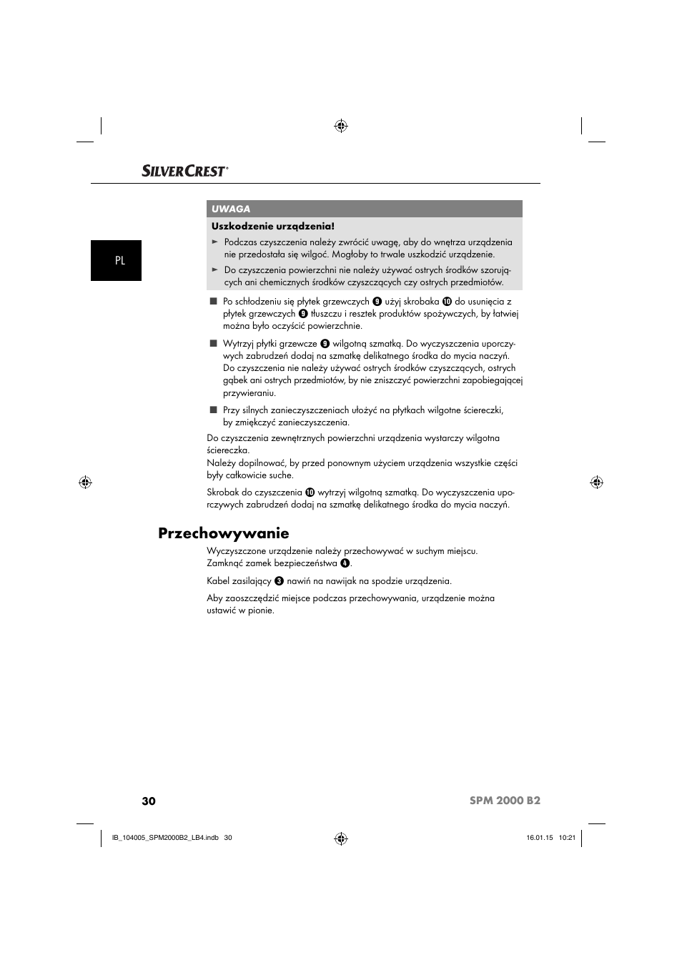 Przechowywanie | Silvercrest SPM 2000 B2 User Manual | Page 33 / 112