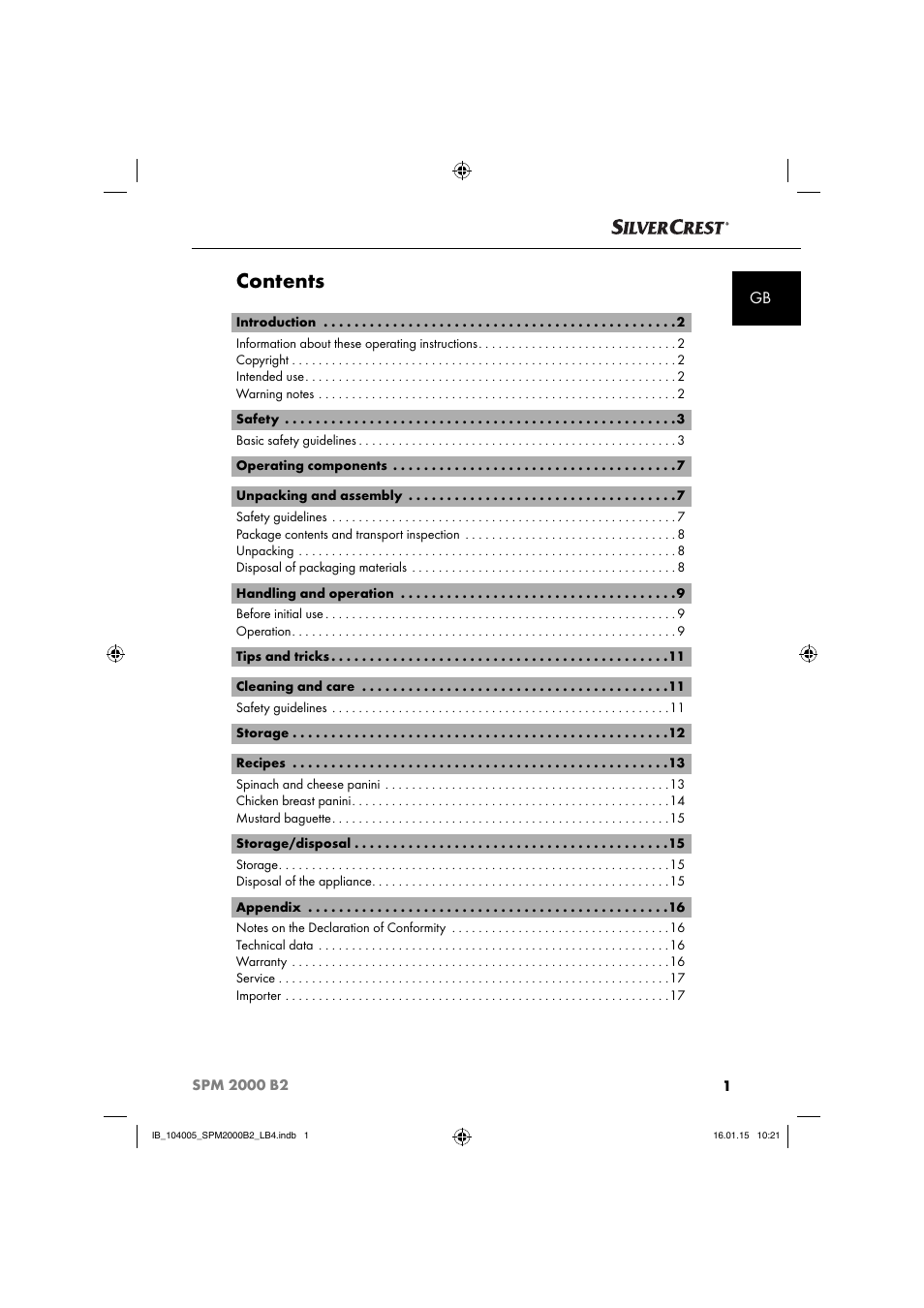 Silvercrest SPM 2000 B2 User Manual | Page 4 / 112